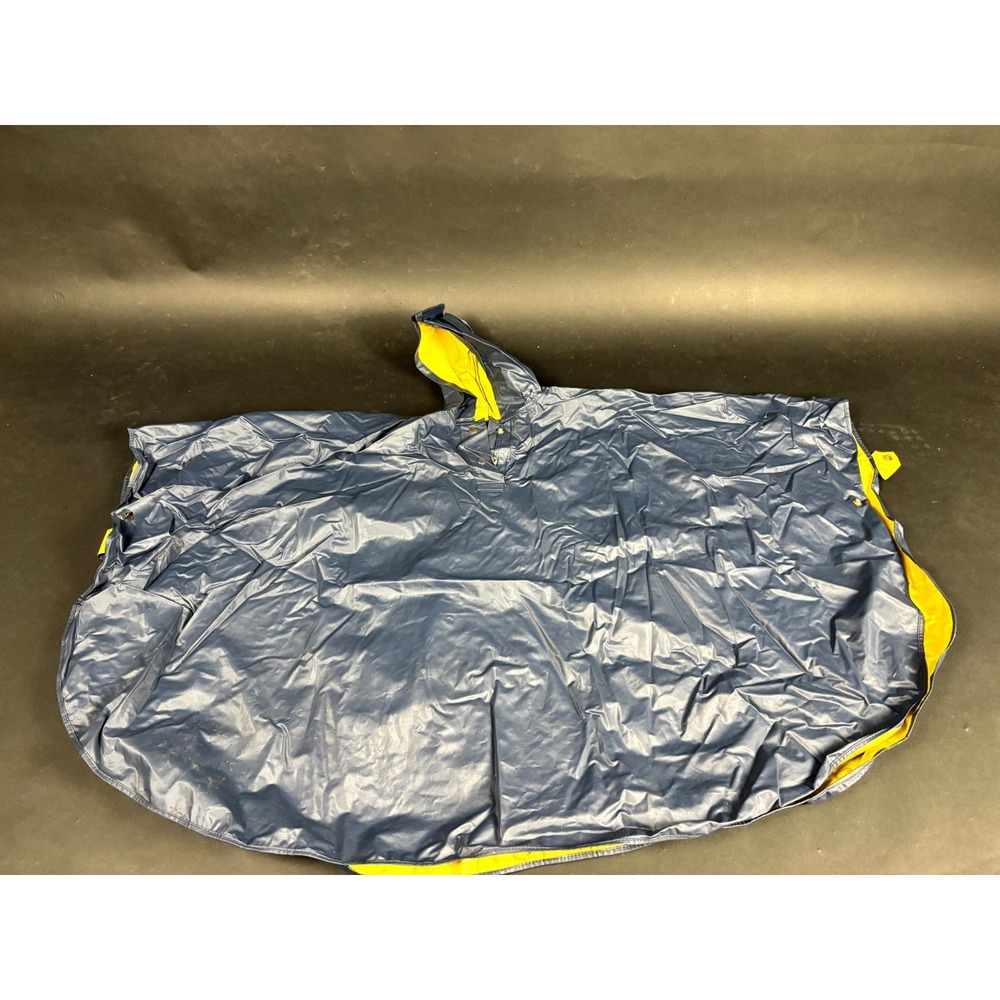 Rain Poncho Unisex Blue Yellow Hooded Pvc Waterproof Henley Snap Neck